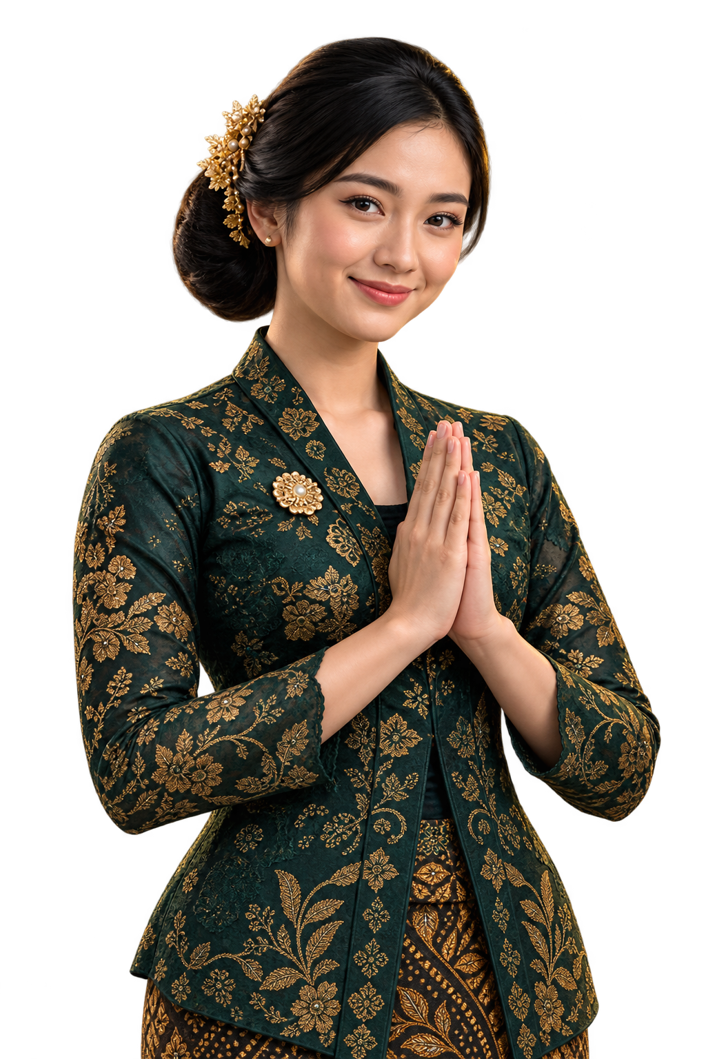 Juminten, karakter asisten perempuan Jawa dalam kebaya emerald dan emas